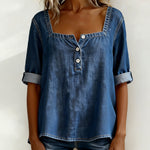 Avélia™ | Camisa de denim com colarinho quadrado