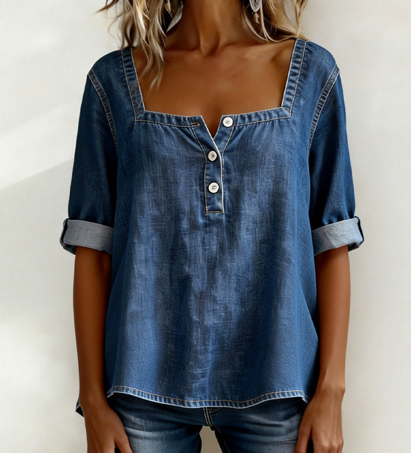 Avélia™ | Camisa de denim com colarinho quadrado