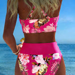 Biquíni com estampado floral em contraste e fenda