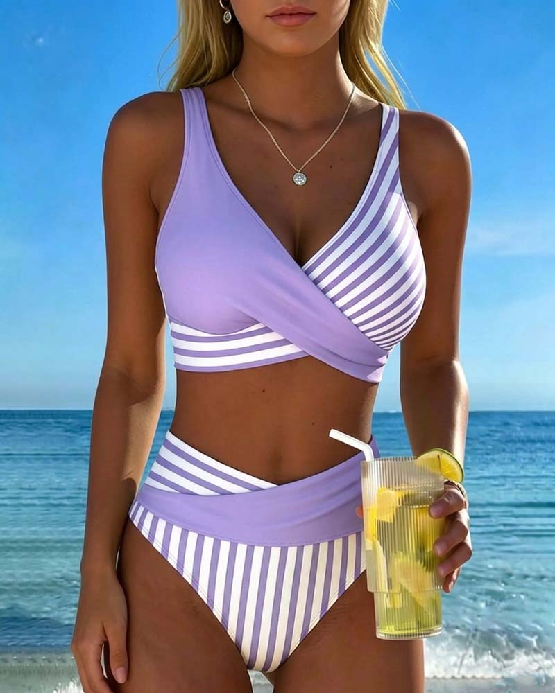 EVA™ | Bikini Cruzado Rayado Impresso