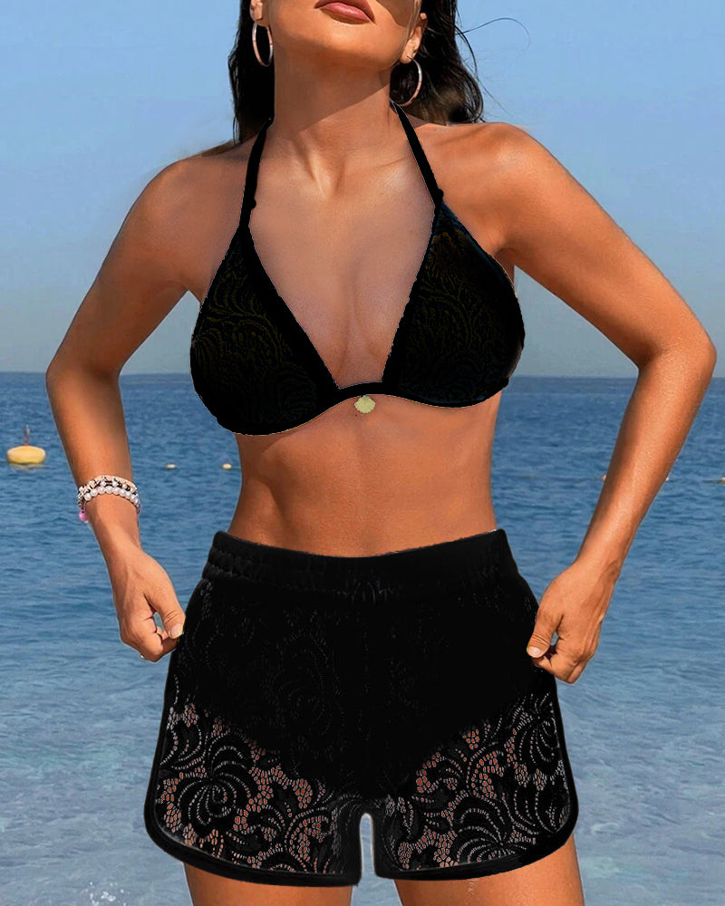 Laluna® | Elegante conjunto de bikini em renda de cor sólida