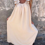 Vestido feminino de cor sólida com padrão floral