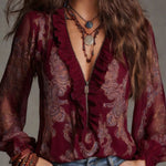 Katie™ | Blusa refinada com meia-zíper e volantes