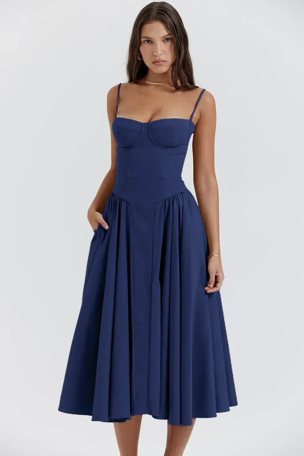 Sigrid | Vestido bustier sem mangas comprimento midi