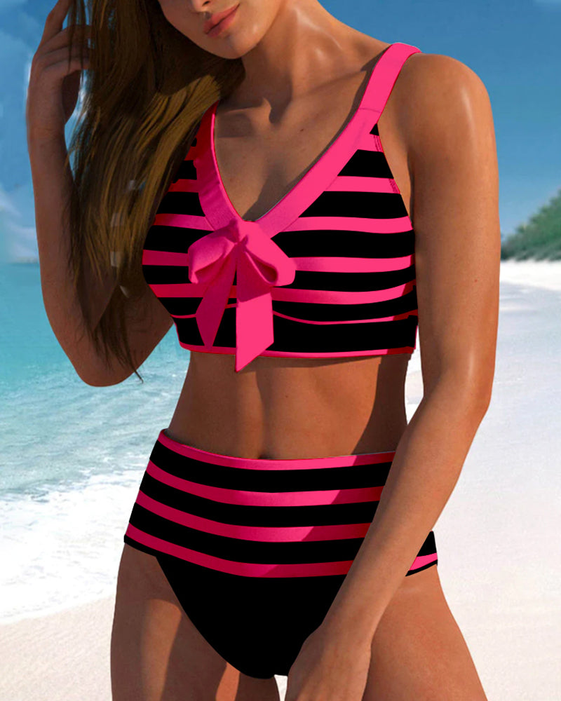 Laluna® | Bikini de cintura alta às riscas