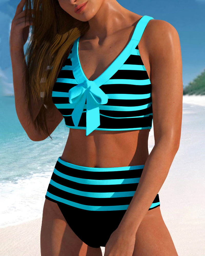 Martina™ | Bikini de riscas de cintura alta