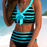 Martina™ | Bikini de riscas de cintura alta