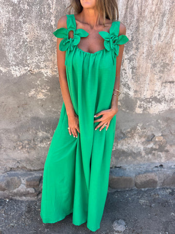 Vestido feminino de cor sólida com padrão floral