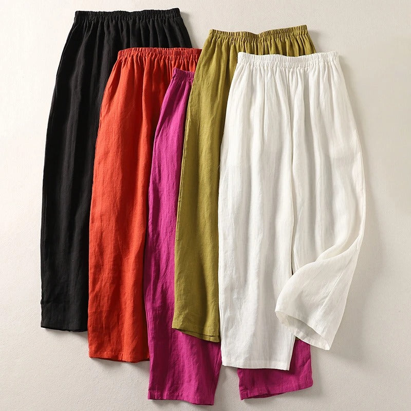 Amalia — Calças fluidas em algodão e linho
