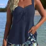 ALBA™ | Tankini Listrado de Duas Peças Curto de Praia