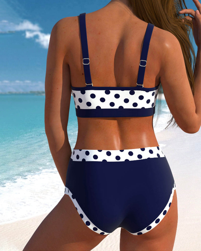 Liesbeth - Bikini de cintura alta com padrão de bolinhas e design patchwork
