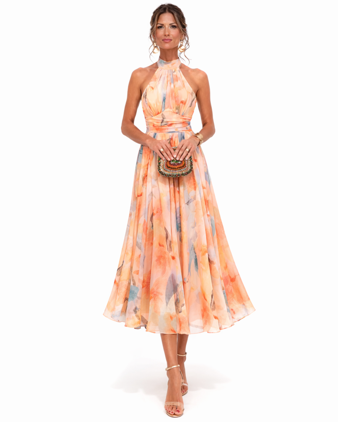 Aurora | Vestido com Halter e Padrão Aquarela