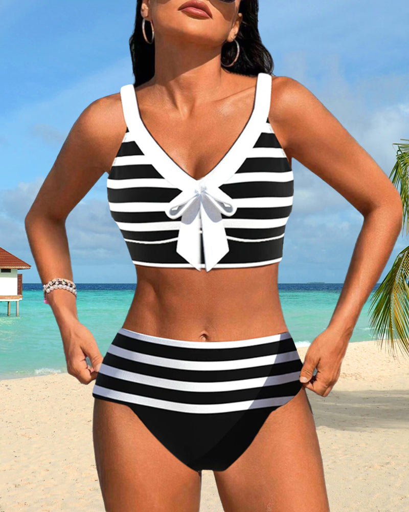 Laluna® | Bikini de cintura alta às riscas