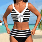 Laluna® | Bikini de cintura alta às riscas