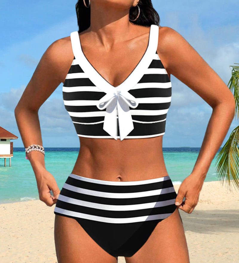 Laluna® | Bikini de cintura alta às riscas