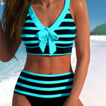 Martina™ | Bikini de riscas de cintura alta