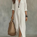Soline | Vestido maxi com botões e decote em V relaxado