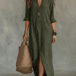 Soline | Vestido maxi com botões e decote em V relaxado