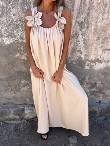 Vestido feminino de cor sólida com padrão floral