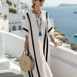 Inès | Vestido Maxi Listrado de Mangas Curtas