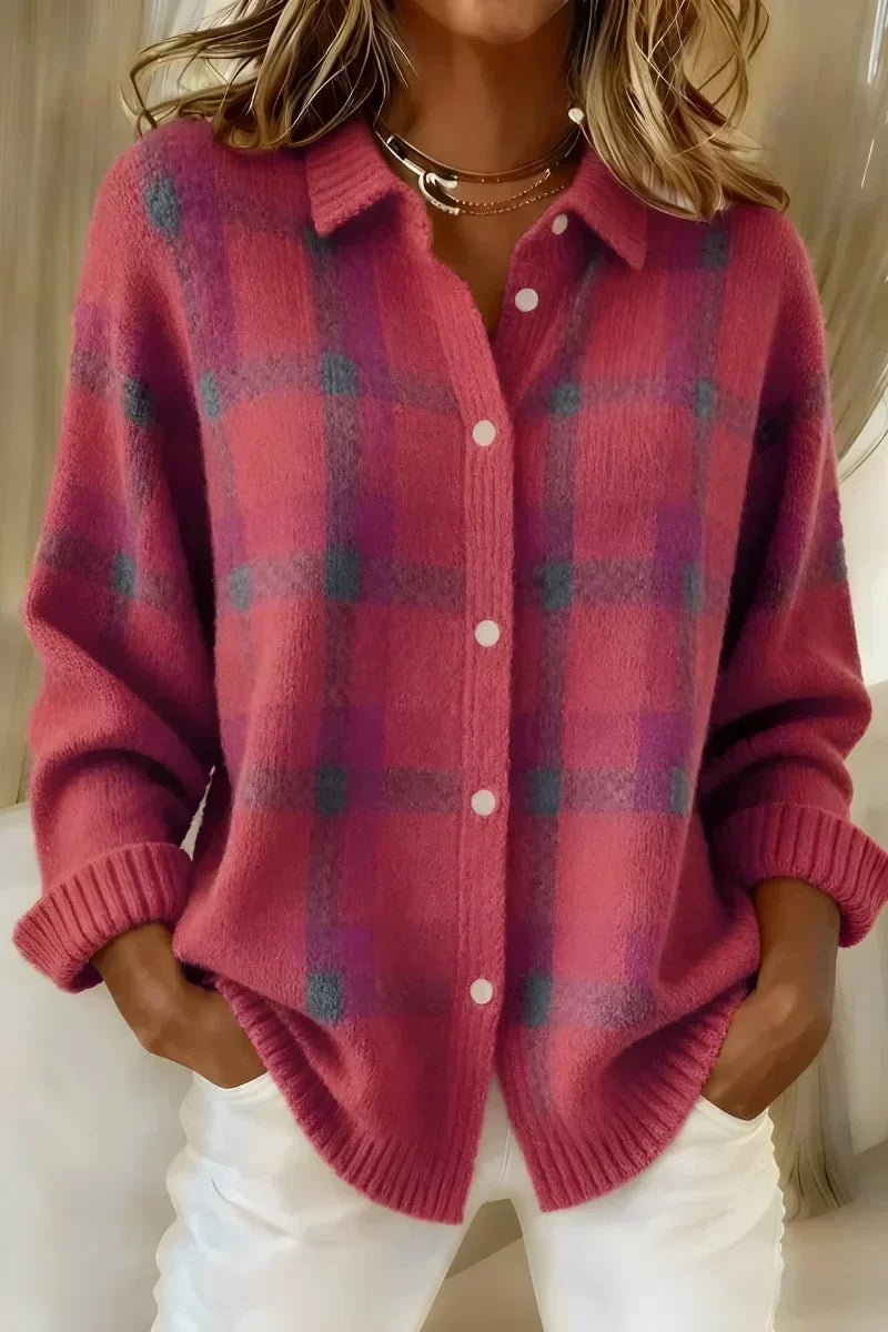 Ashley™ | Cardigan xadrez clássico com gola