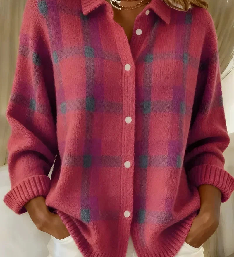 Ashley™ | Cardigan xadrez clássico com gola