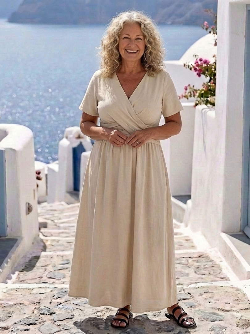 Ambre | Vestido midi portefeuille de mangas curtas em V