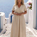 Ambre | Vestido midi portefeuille de mangas curtas em V