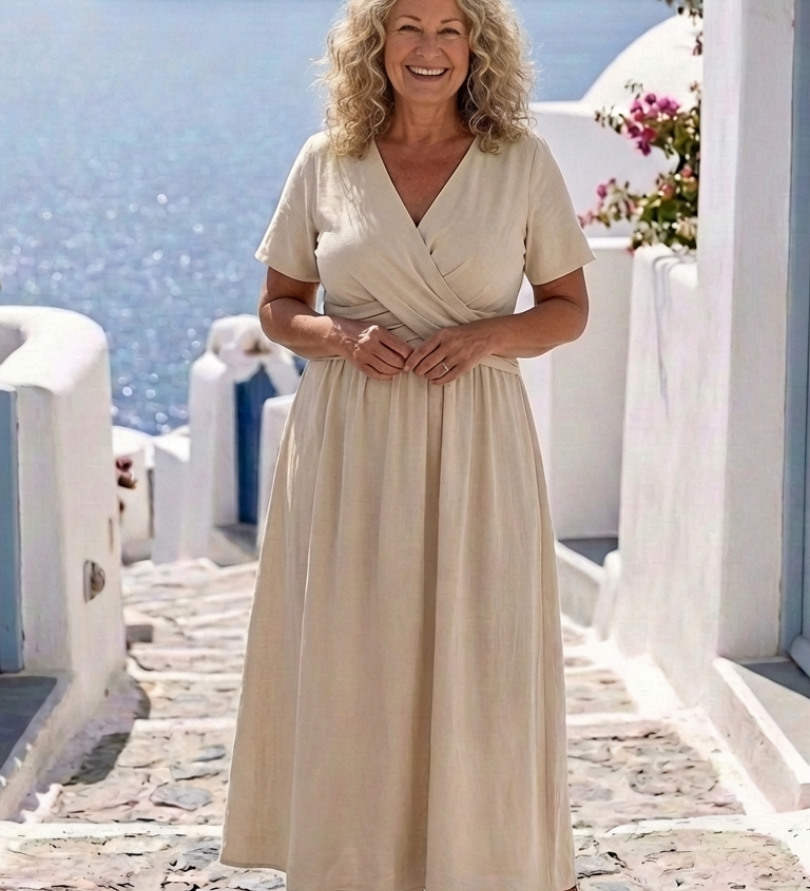 Ambre | Vestido midi portefeuille de mangas curtas em V