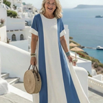 Noémie | Vestido maxi de mangas curtas bicolor