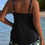 ALBA™ | Tankini Listrado de Duas Peças Curto de Praia