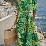 Chérie | Vestido midi com flores, amplo e leve