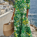 Chérie | Vestido midi com flores, amplo e leve