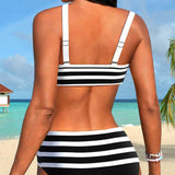 Laluna® | Bikini de cintura alta às riscas