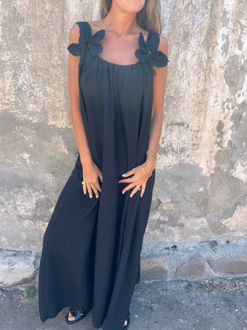 Vestido feminino de cor sólida com padrão floral