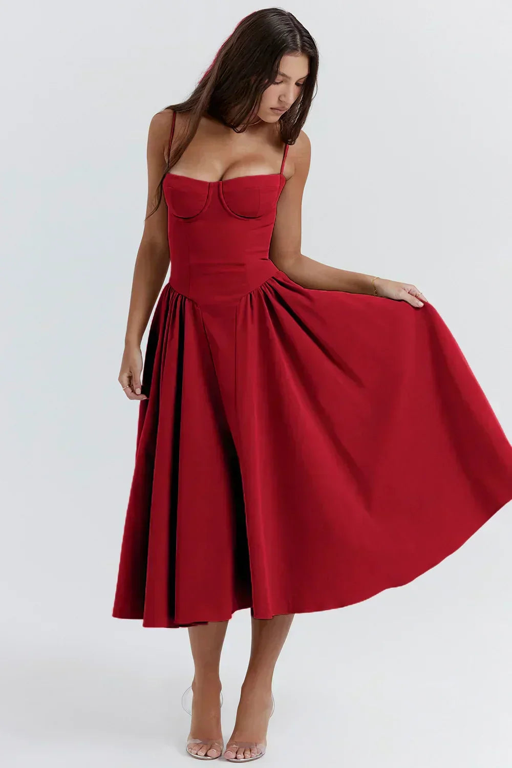 Sigrid | Vestido bustier sem mangas comprimento midi