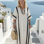 Inès | Vestido Maxi Listrado de Mangas Curtas