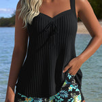 ALBA™ | Tankini Listrado de Duas Peças Curto de Praia