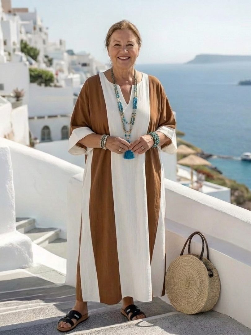 Sarah | Robe Maxi Descontraída com Mangas Curtas Bicolor