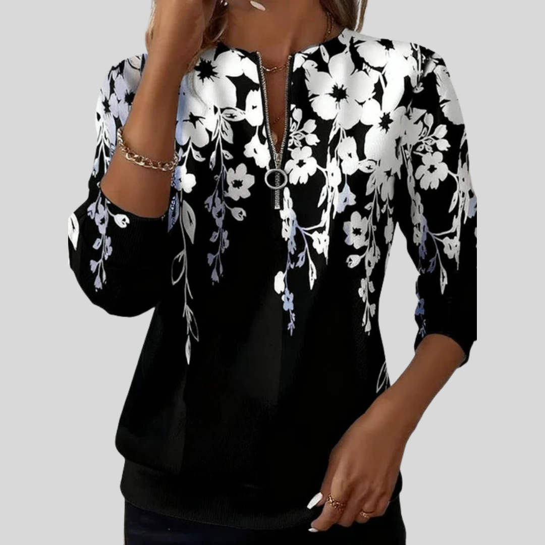 Inès | Pulôver Zippado com Estampa Floral