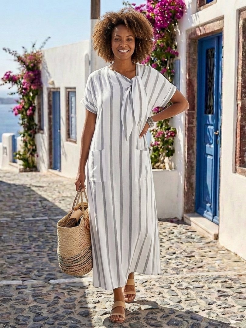Chloé | Vestido midi riscado com colarinho atado e bolsos