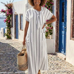 Chloé | Vestido midi riscado com colarinho atado e bolsos