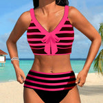 Martina™ | Bikini de riscas de cintura alta