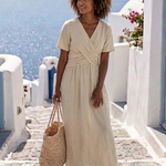 Ambre | Vestido midi portefeuille de mangas curtas em V