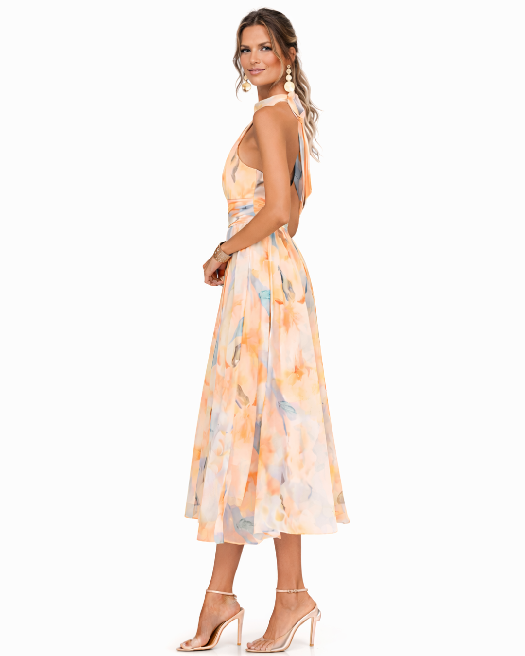 Aurora | Vestido com Halter e Padrão Aquarela