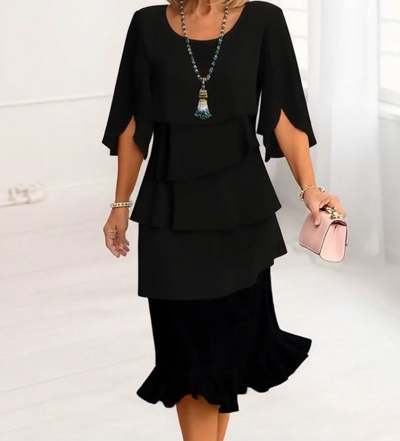 Sophie – Vestido elegante fluido com volantes