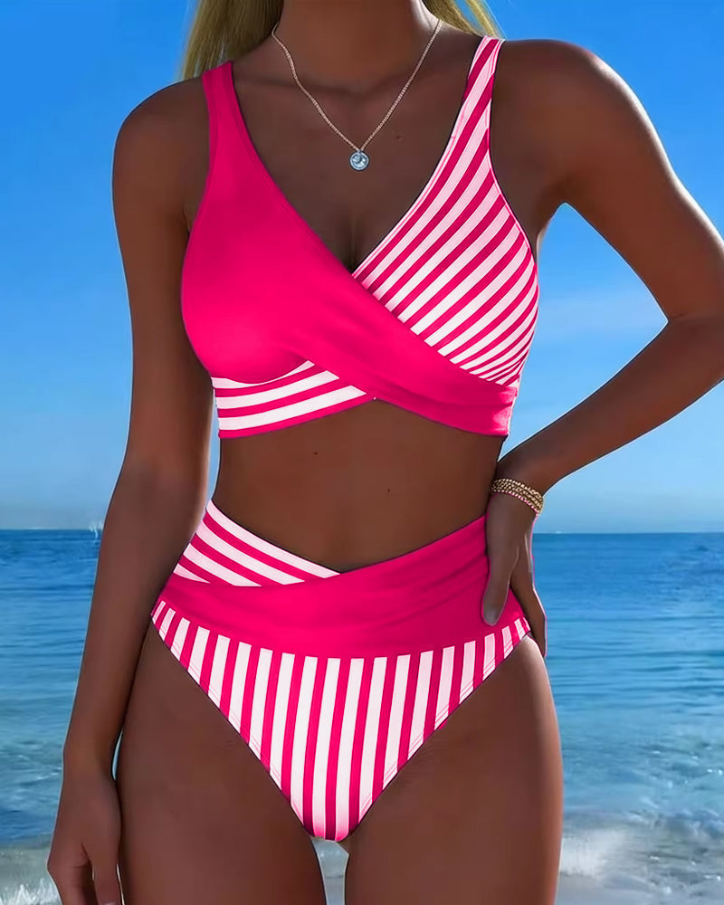 EVA™ | Bikini Cruzado Rayado Impresso
