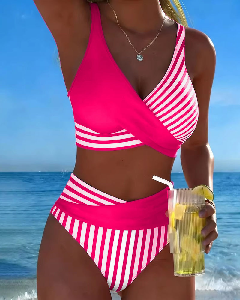 EVA™ | Bikini Cruzado Rayado Impresso