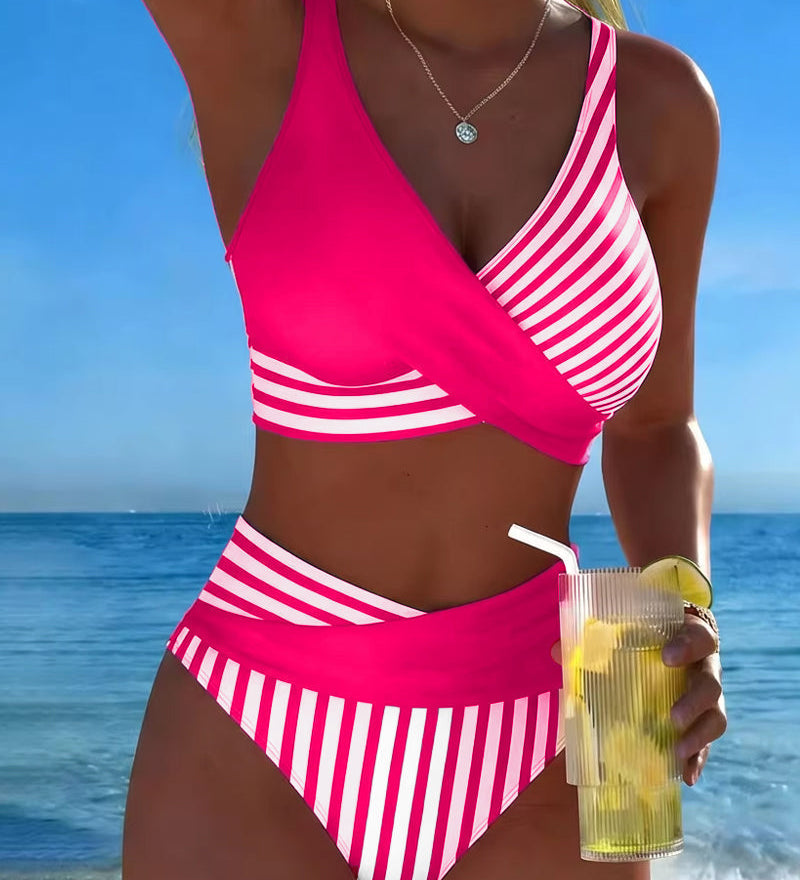 EVA™ | Bikini Cruzado Rayado Impresso