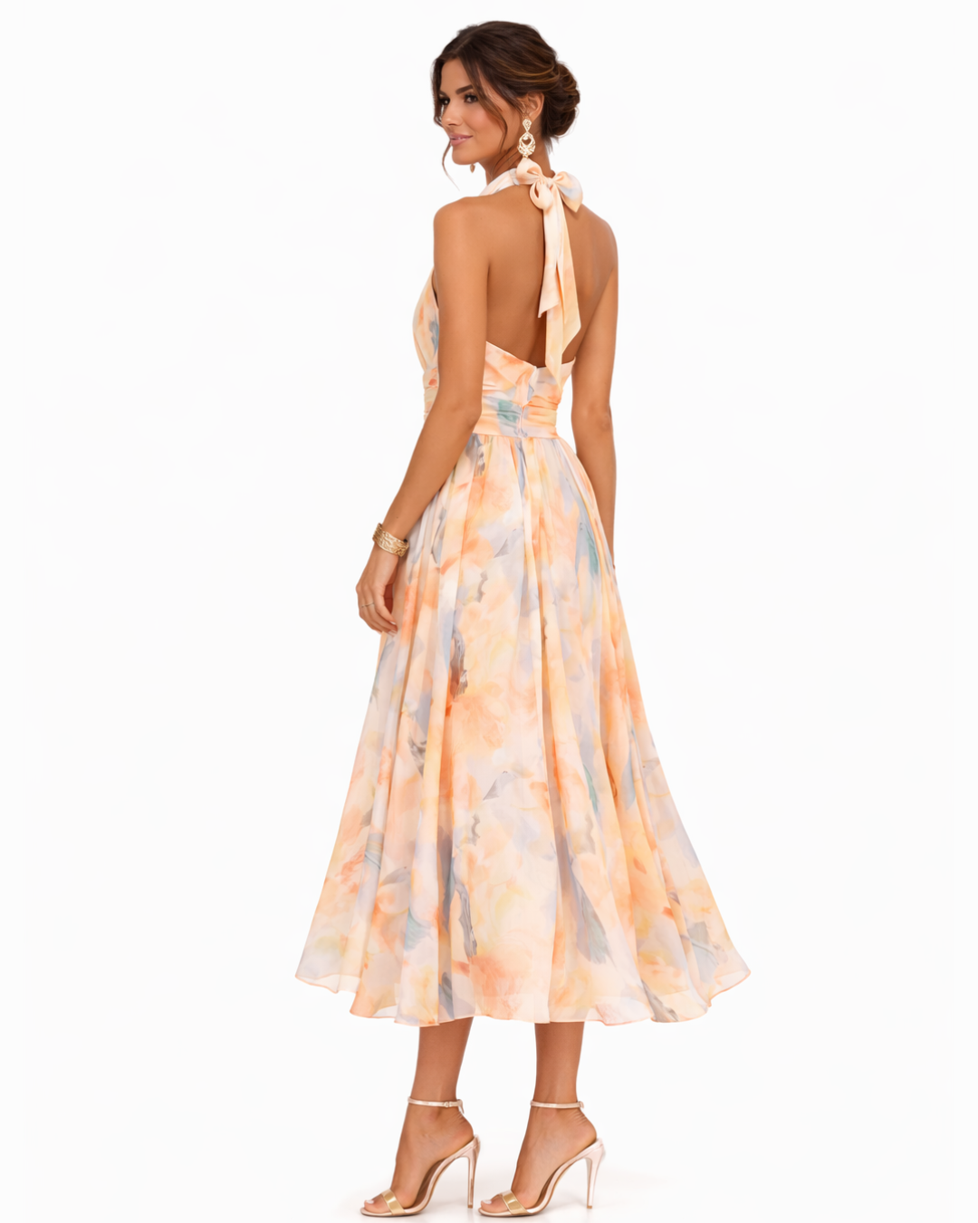 Aurora | Vestido com Halter e Padrão Aquarela